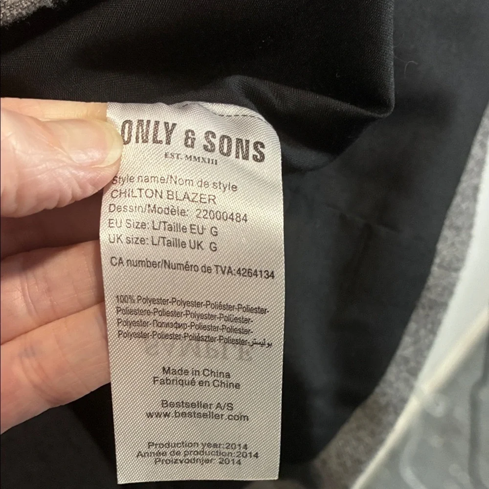 Only & Sons Sample Gray Blazer Mens L Scandinavian Tailored Jacket